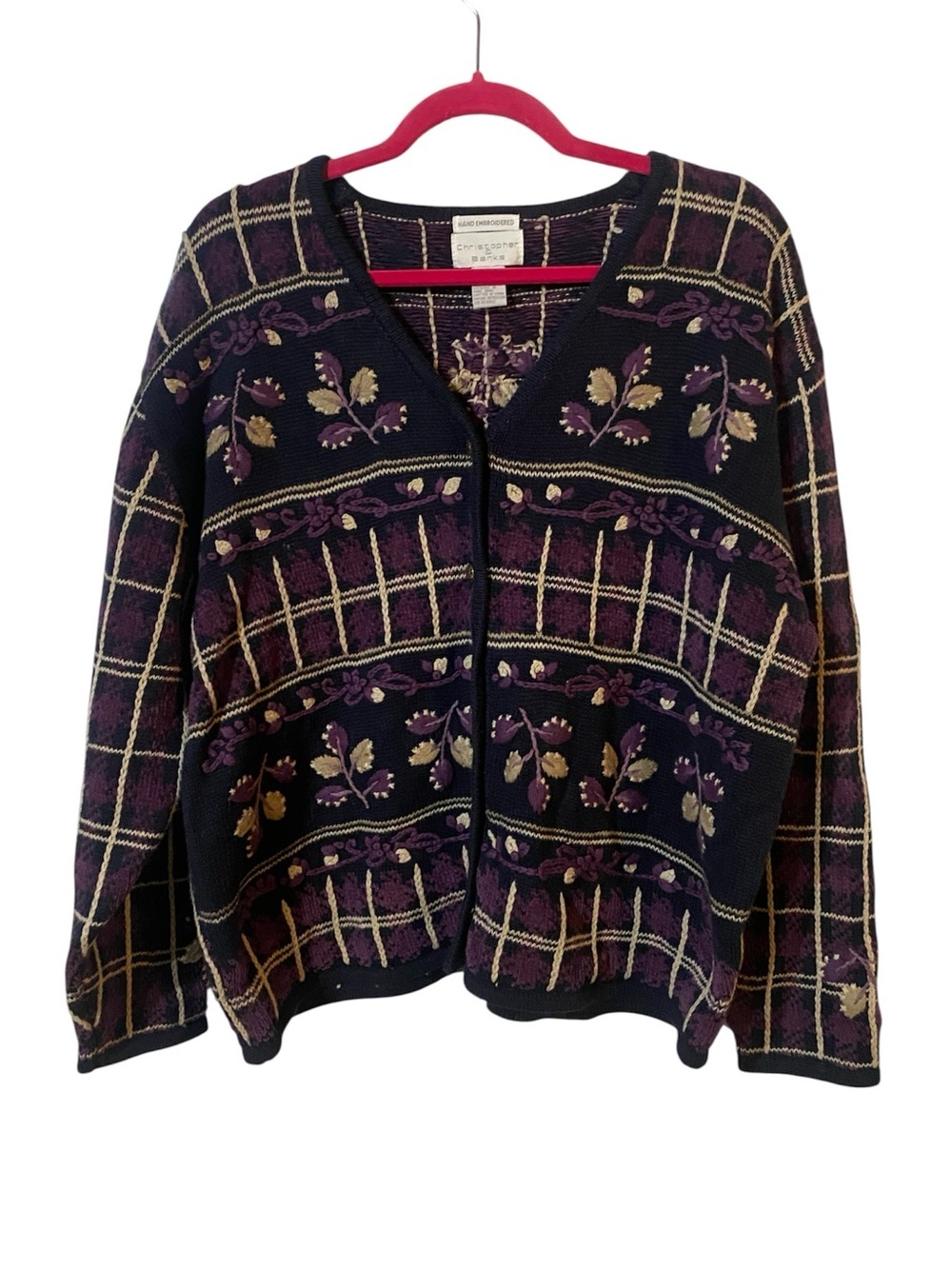 Y2k Hand Embroidered Floral Purple Cardigan Sweater Fairy Grunge Cottagecore XL